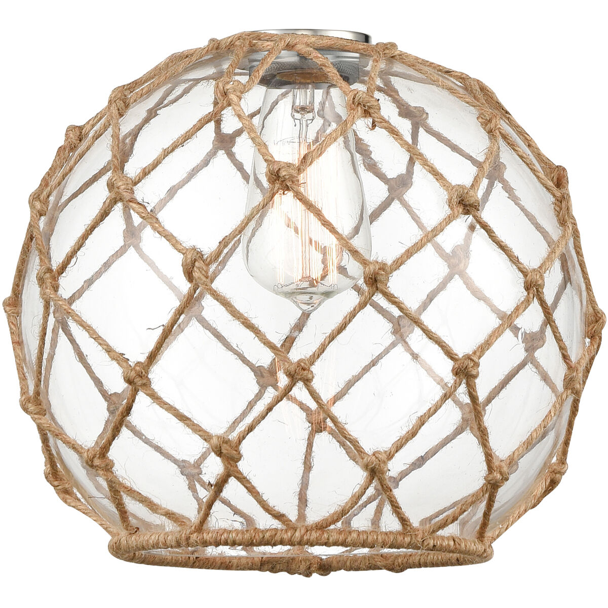 Ballston Farmhouse Rope 1 Light 10 inch Brushed Brass Mini Pendant Ceiling Light in Bulb Not Included, Clear Glass with Brown Rope, Ballston